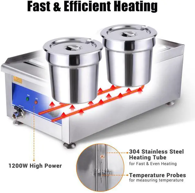 Alt view image 7 of 7 - 1200W Dual Pots Countertop Food Warmer Stainless Steel Commercial Bain Marie