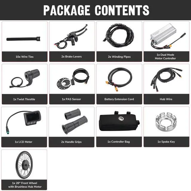 Alt view image 7 of 7 - Yescom Electric bike Motor Kit 26"Front Wheel 48V 1000W Motor E-Bike Conversion Kit w/LCD Display