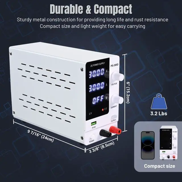Alt view image 4 of 7 - DC Power Supply Variable 30V 5A Adjustable High Precision Digital w/Power Cord
