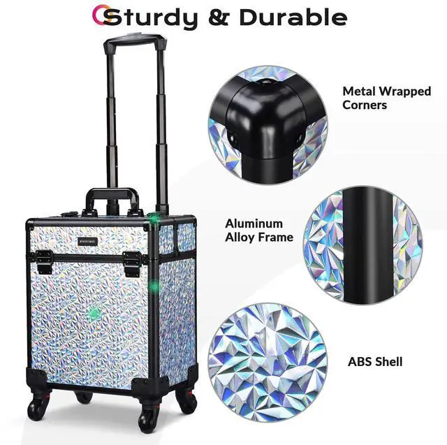 Alt view image 5 of 7 - Byootique Rolling Makeup Train Case Cosmetic Trolley Organizer Mermaid Silver