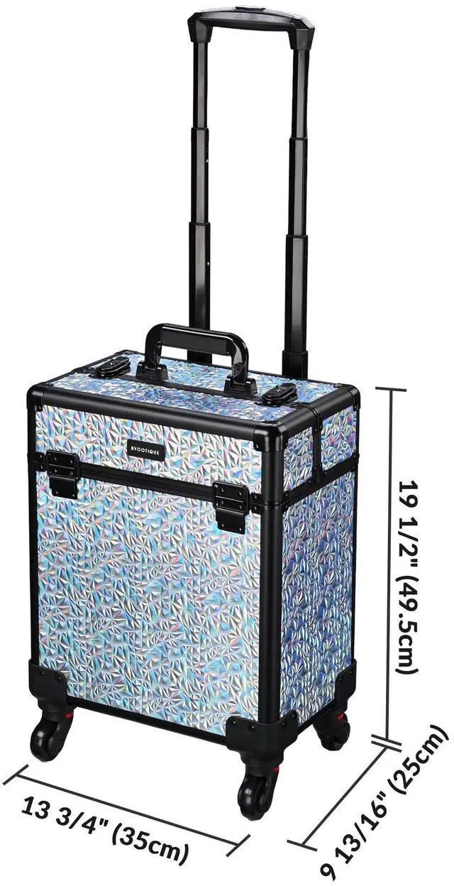 Alt view image 6 of 7 - Byootique Rolling Makeup Train Case Cosmetic Trolley Organizer Mermaid Silver