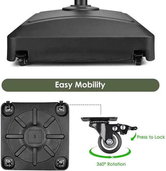 Alt view image 2 of 7 - Yescom 9ft Solid Wood Outdoor Patio Umbrella with Base Included Parasol Wheels Stand for Bistro Market Garden Deck Yard Poolside Yellow