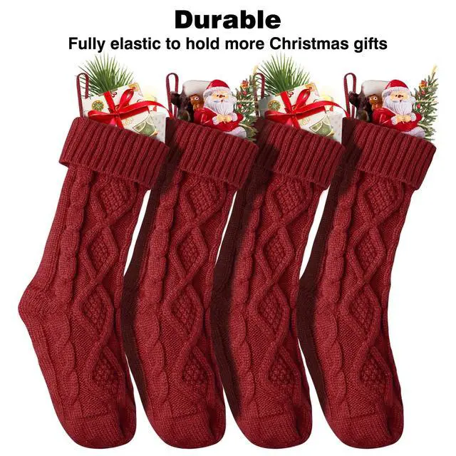 Alt view image 4 of 7 - Yescom 4 Pack Christmas Stockings & 8 Pack Stocking Holders Kit Handmade Red