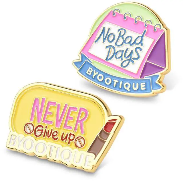 Alt view image 2 of 7 - Byootique Inspirational Quote Badge Set Pin Brooch Enamel for Makeup Bag 2 Packs