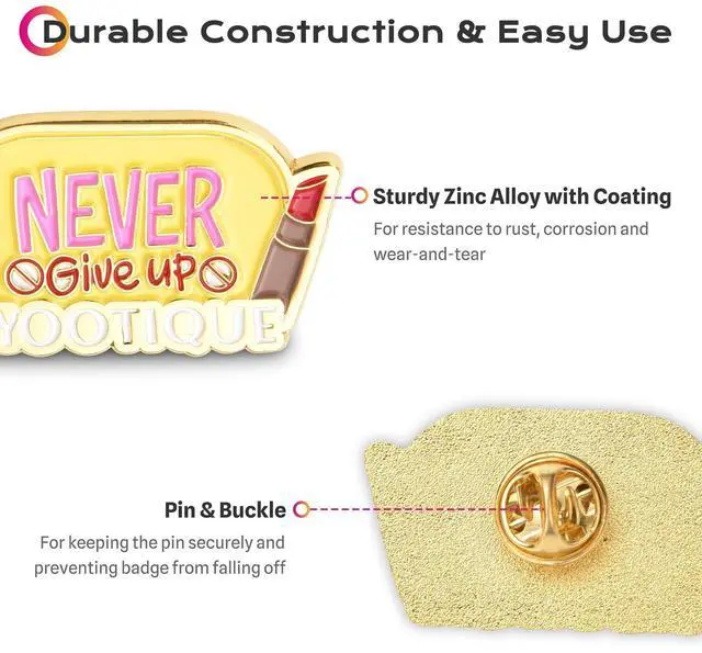 Alt view image 4 of 7 - Byootique Inspirational Quote Badge Set Pin Brooch Enamel for Makeup Bag 2 Packs