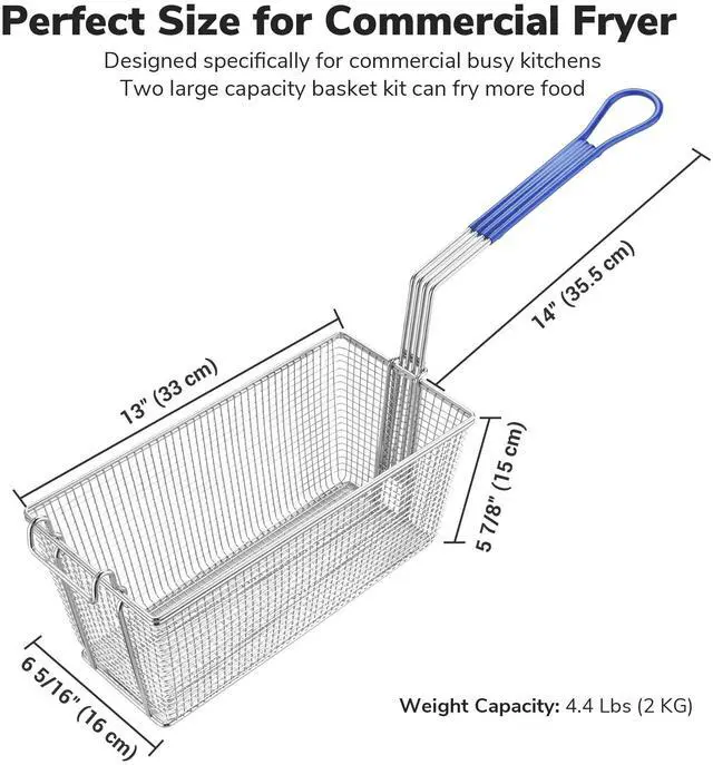 Alt view image 5 of 7 - WeChef 2Pcs Deep Fryer Baskets with Non-slip Handle 13" x 6 5/16" x 5 7/8" Nickel Plating Heavy Duty Construction Deep Fryer Basket for Commercial Restaurant Kitchen Blue