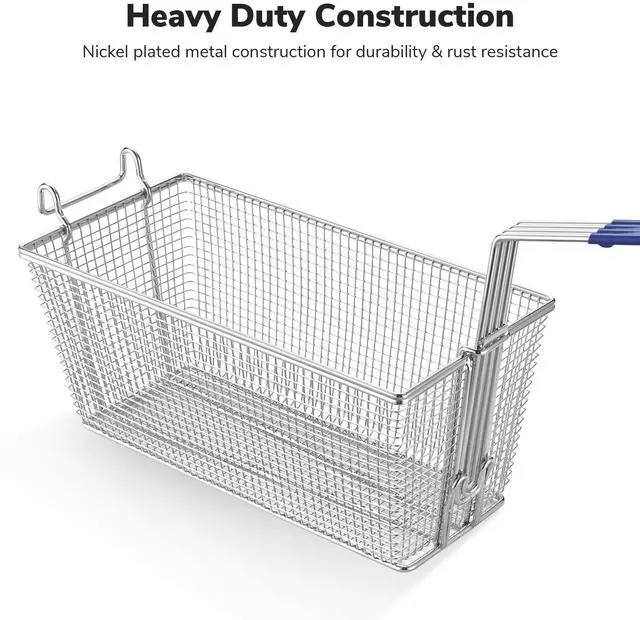 Alt view image 6 of 7 - WeChef 2Pcs Deep Fryer Baskets with Non-slip Handle 13" x 6 5/16" x 5 7/8" Nickel Plating Heavy Duty Construction Deep Fryer Basket for Commercial Restaurant Kitchen Blue