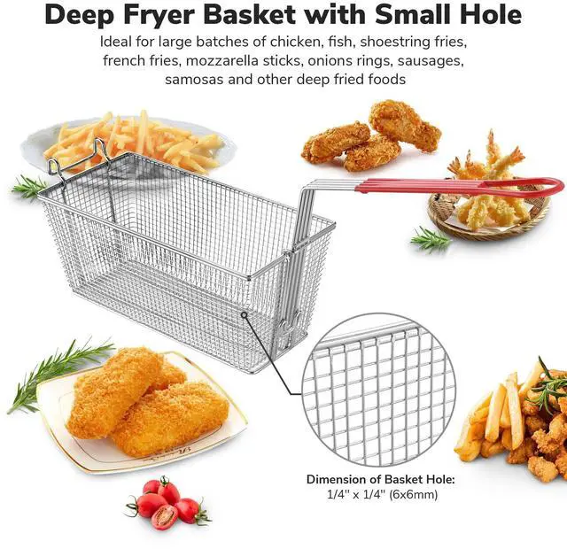 Alt view image 3 of 7 - WeChef 2Pcs Deep Fryer Baskets with non-slip Handle 13" x 6 5/16" x 5 7/8" Nickel Plating Heavy Duty Construction Fryer Basket for Commercial Restaurant Roadside Stall Red