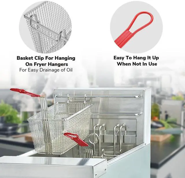 Alt view image 4 of 7 - WeChef 2Pcs Deep Fryer Baskets with non-slip Handle 13" x 6 5/16" x 5 7/8" Nickel Plating Heavy Duty Construction Fryer Basket for Commercial Restaurant Roadside Stall Red