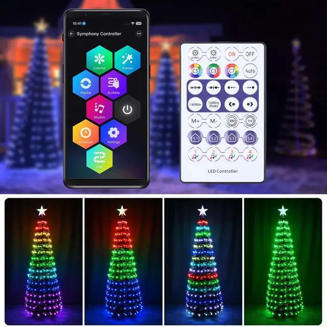 Alt view image 6 of 7 - 6 Ft Christmas Tree Decoration Light RGB LED String Lamp Bluetooth APP Control and Remote Control