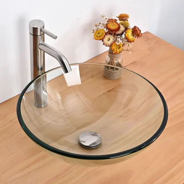 Alt view image 6 of 7 - Aquaterior Bathroom Tempered Glass Vessel Sink 16" Round Basin Bowl Transparent