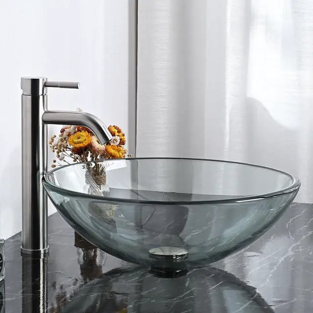 Alt view image 7 of 7 - Aquaterior Bathroom Tempered Glass Vessel Sink 16" Round Basin Bowl Transparent