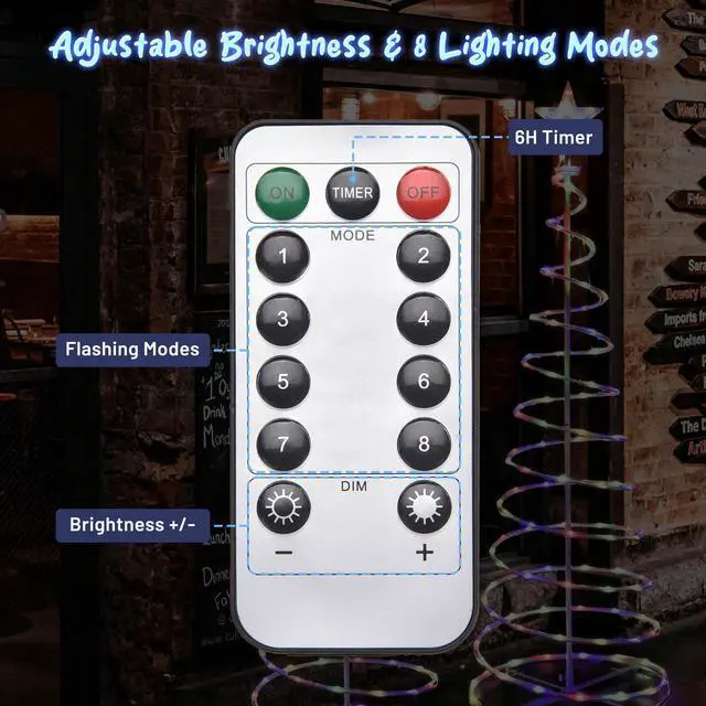 Alt view image 5 of 7 - Yescom Twinkle 5Ft Spiral Christmas Tree Light 182 LED 8model USB Powered Indoor Outdoor Yard Party Decor Multi-color