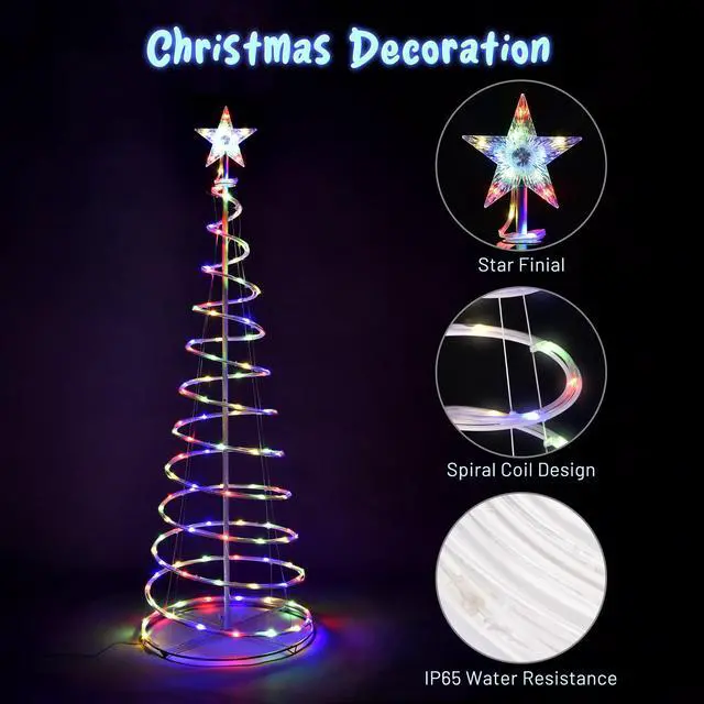 Alt view image 3 of 7 - Yescom Twinkle 5Ft Spiral Christmas Tree Light 182 LED 8model USB Powered Indoor Outdoor Yard Party Decor Multi-color