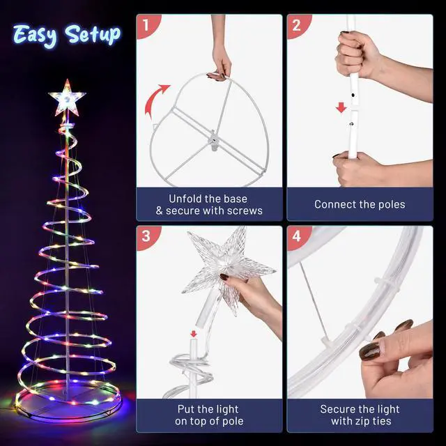 Alt view image 6 of 7 - Yescom Twinkle 5Ft Spiral Christmas Tree Light 182 LED 8model USB Powered Indoor Outdoor Yard Party Decor Multi-color