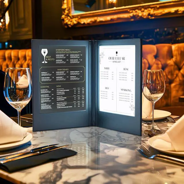 Alt view image 2 of 7 - WeChef LED Back Lit Light Menu Holder Cover Folding Double Panel Fits 5.5''x7.1'' Paper for Hotel Club