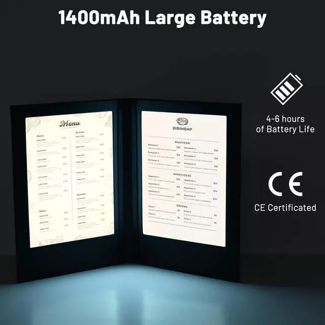 Alt view image 4 of 7 - WeChef LED Back Lit Light Menu Holder Cover Folding Double Panel Fits 5.5''x7.1'' Paper for Hotel Club