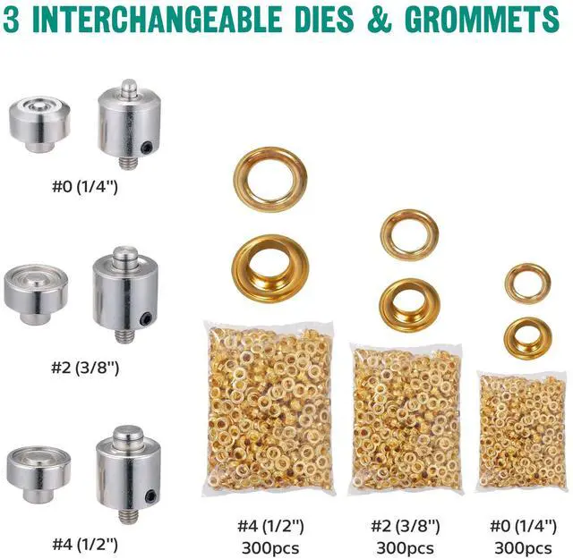 Alt view image 5 of 7 - Yescom Grommet Tool Kit 4900pcs Brass Eyelets Washers #0/#2/#4 Die Hole Puncher Hand Press Machine for Fabric Crafting