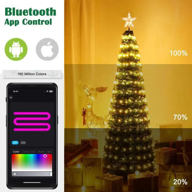 Alt view image 4 of 7 - 6 Ft Christmas Tree Decoration Light RGB LED String Lamp Bluetooth APP Control and Remote Control