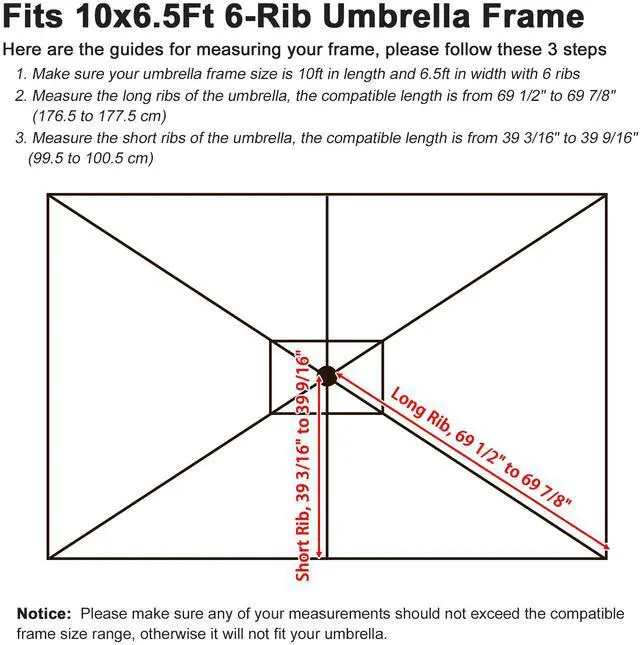Alt view image 7 of 7 - Yescom 10x6.5 Ft Patio Umbrella Replacement Canopy Market Table Top Sunshade Cover