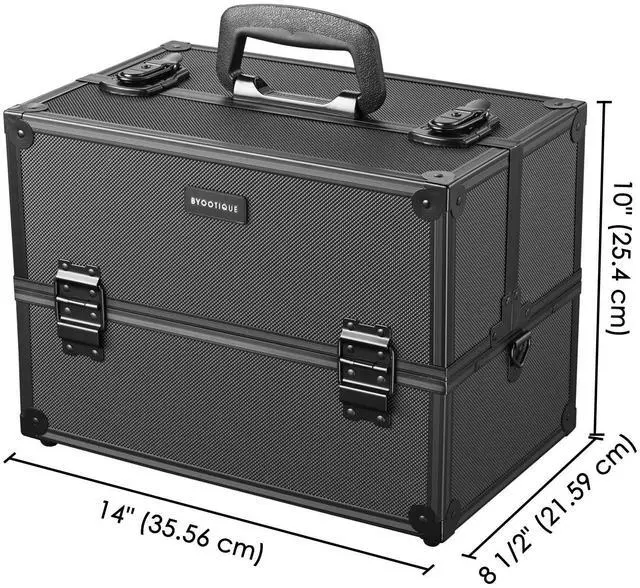 Alt view image 6 of 7 - AW Pro Lockable Aluminum Makeup Case Cosmetic Storage Box w/ Tiers Jewelry Bag Black