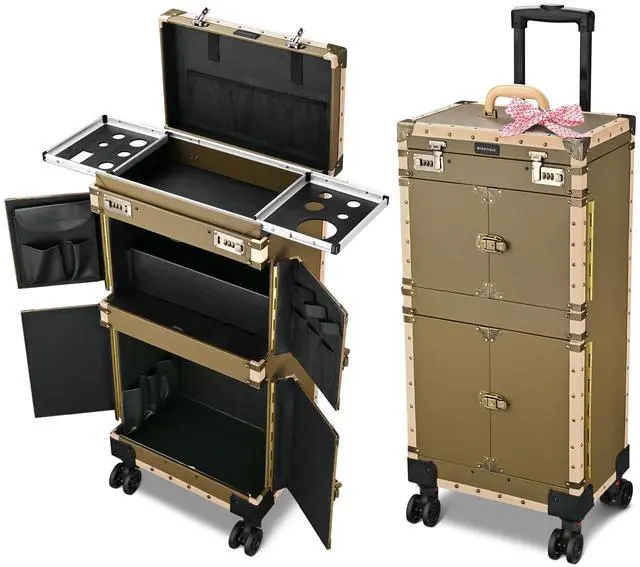 Main image of Byootique Bronze Pro XL Rolling Makeup Stylist Train Case Hair Salon Clipper Trimmer Box