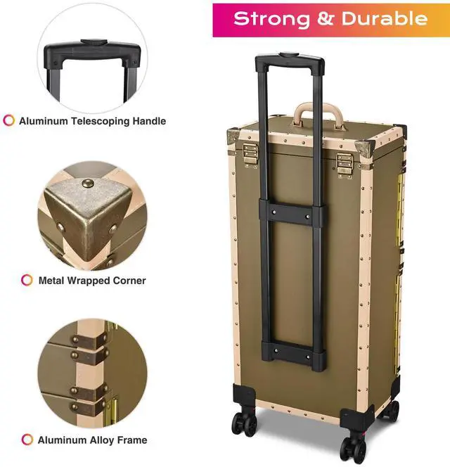 Alt view image 5 of 7 - Byootique Bronze Pro XL Rolling Makeup Stylist Train Case Hair Salon Clipper Trimmer Box