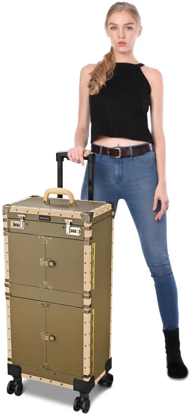 Alt view image 7 of 7 - Byootique Bronze Pro XL Rolling Makeup Stylist Train Case Hair Salon Clipper Trimmer Box