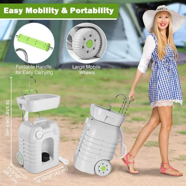 Alt view image 5 of 7 - Yescom  45L Portable Camping Sink with Soap Dispenser & Towel Holder with Pump Safe Mobile Sink for RV Travel Outdoor