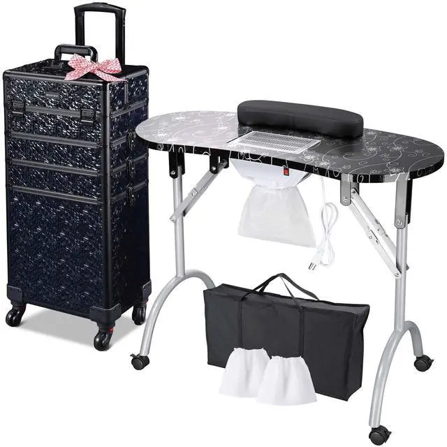 Main image of Byootique Folding Manicure Nail Table 4in1 Rolling Makeup Train Case Mermaid