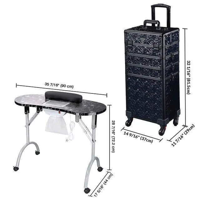 Alt view image 4 of 7 - Byootique Folding Manicure Nail Table 4in1 Rolling Makeup Train Case Mermaid