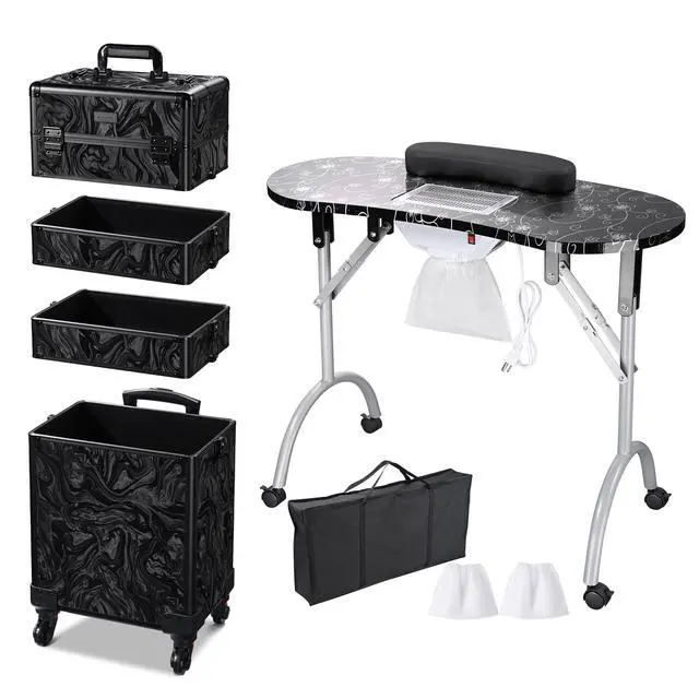 Alt view image 2 of 7 - Byootique Folding Manicure Nail Table 4in1 Rolling Makeup Train Case CB Shadows