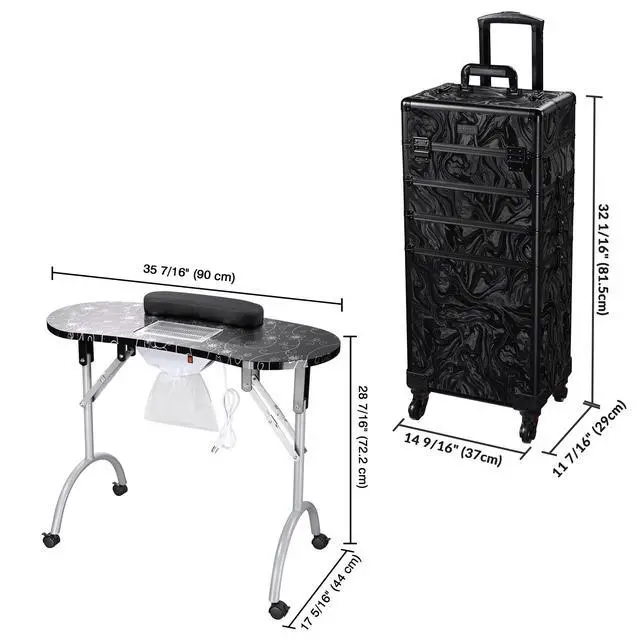Alt view image 4 of 7 - Byootique Folding Manicure Nail Table 4in1 Rolling Makeup Train Case CB Shadows