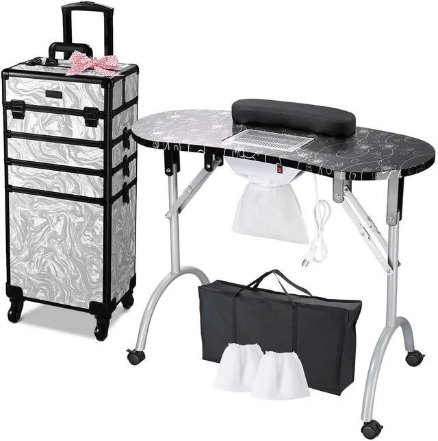 Main image of Byootique Folding Manicure Nail Table w/ 4in1 Rolling Makeup Case CB Graystone