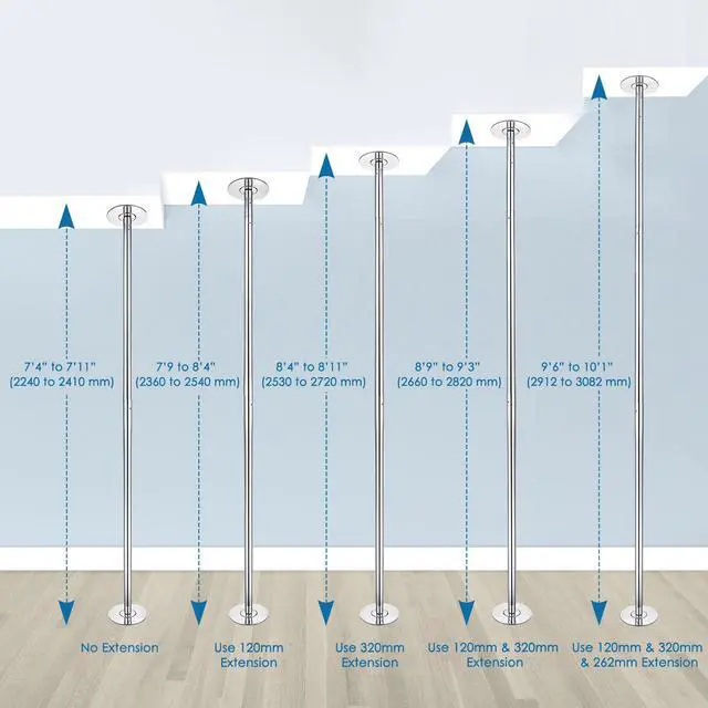 Alt view image 7 of 7 - Yescom 10 FT Spinning Static Dancing Pole Kit with Extensions Fitness Dance Exercise