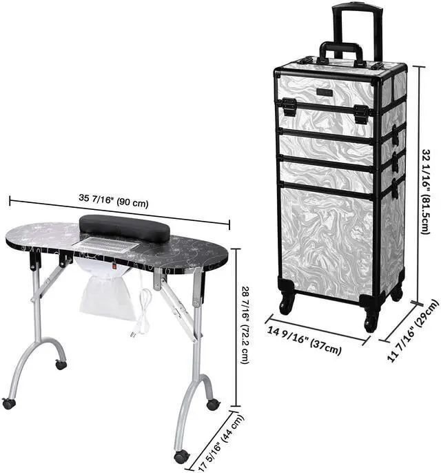 Alt view image 4 of 7 - Byootique Folding Manicure Nail Table w/ 4in1 Rolling Makeup Case CB Graystone
