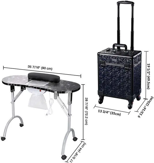 Alt view image 4 of 7 - Byootique Manicure Table Nail Desk & Rolling Makeup Train Case Kit Mermaid Black