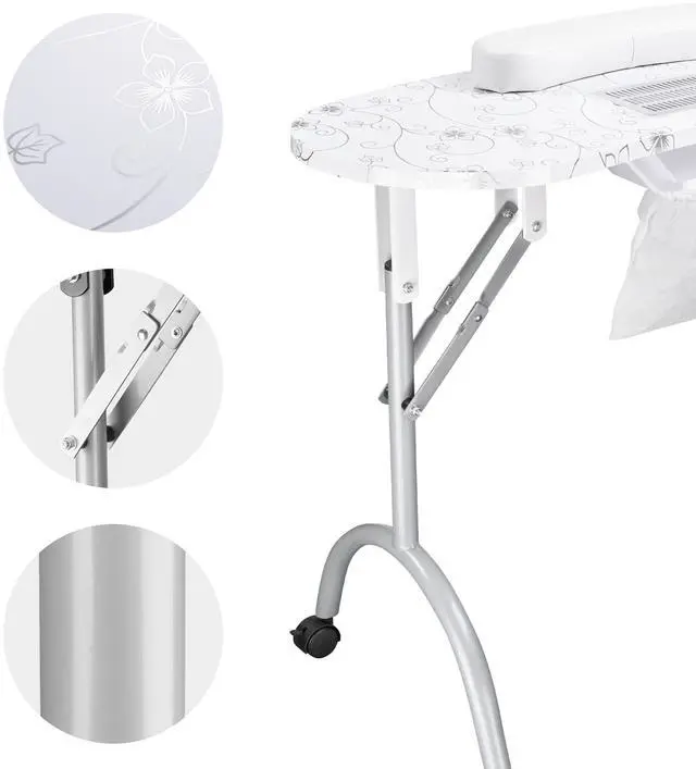 Alt view image 5 of 7 - Byootique Manicure Table Nail Desk & Rolling Makeup Train Case Kit Salon Mermaid