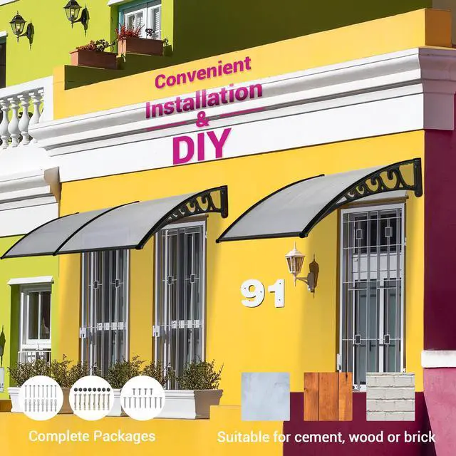 Alt view image 2 of 7 - Yescom 2Pcs 40"x40" Door Window Awning Whole One-piece Polycarbonate UV30+ Outdoor Rain Snow Protection White Board