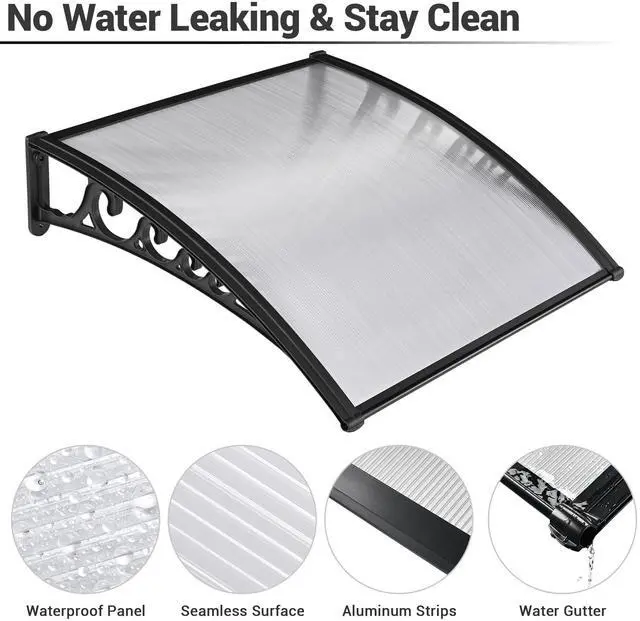 Alt view image 3 of 7 - Yescom 2Pcs 40"x40" Door Window Awning Whole One-piece Polycarbonate UV30+ Outdoor Rain Snow Protection White Board