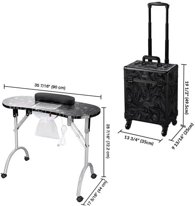 Alt view image 4 of 7 - Byootique Manicure Table Nail Desk & Rolling Makeup Train Case Kit CB Shadows