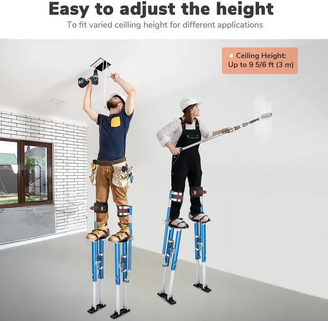 Alt view image 7 of 7 - Yescom Drywall Stilts 36" - 50" Adjustable Aluminum Painting Tool for Ceiling / Sheetrock Taping Parade Costume - Blue