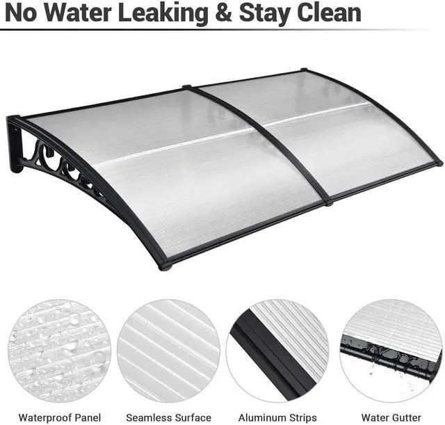 Alt view image 3 of 7 - Yescom 38"X78" Window Awning Door Canopy Polycarbonate Anti-UV30+ Cover Outdoor Rain Snow Protection Patio White Board