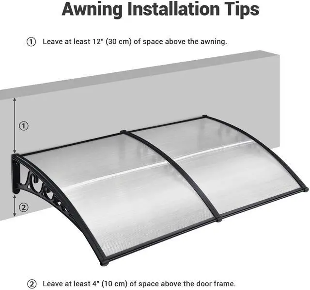 Alt view image 5 of 7 - Yescom 38"X78" Window Awning Door Canopy Polycarbonate Anti-UV30+ Cover Outdoor Rain Snow Protection Patio White Board