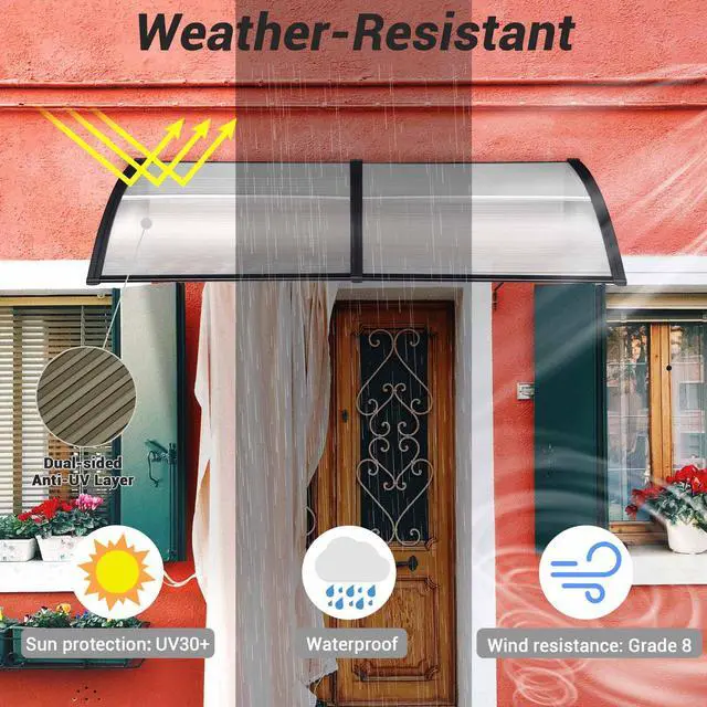 Alt view image 4 of 7 - Yescom 38"X78" Window Awning Door Canopy Polycarbonate Anti-UV30+ Cover Outdoor Rain Snow Protection Patio White Board