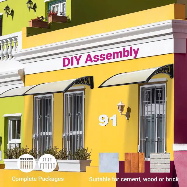 Alt view image 6 of 7 - Yescom 38"X78" Window Awning Door Canopy Polycarbonate Anti-UV30+ Cover Outdoor Rain Snow Protection Patio White Board