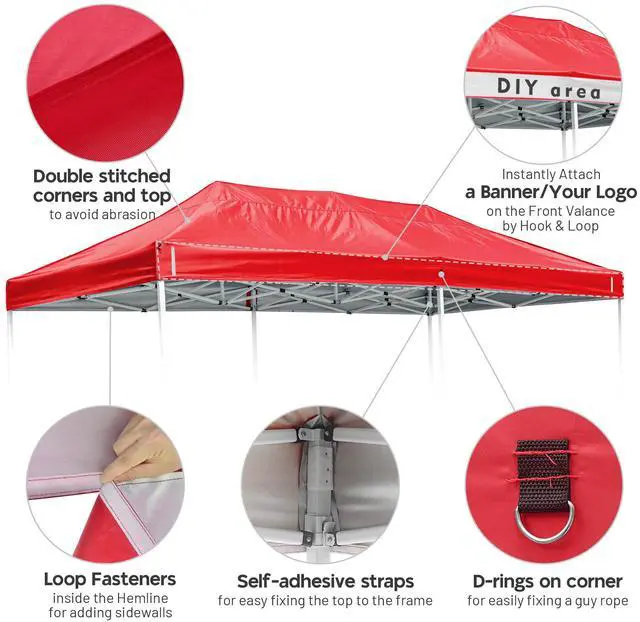 Alt view image 4 of 7 - Yescom 9.5x19 Ft Pop Up Canopy Replacement Top Cover Gazebo Tent UV Sunshade Outdoor