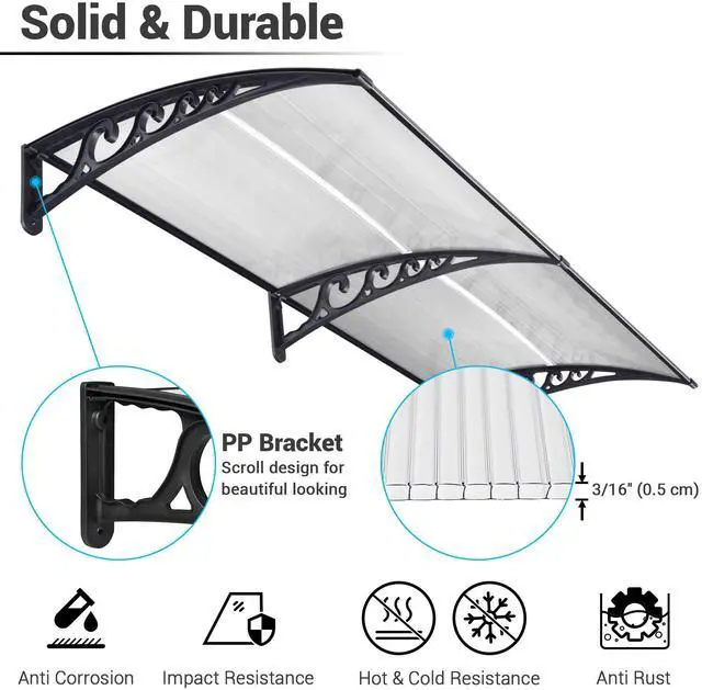 Alt view image 7 of 7 - Yescom 38"X78" Window Awning Door Canopy Polycarbonate Anti-UV30+ Cover Outdoor Rain Snow Protection Patio White Board