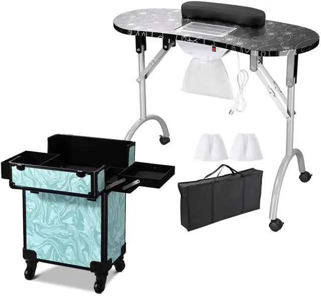 Alt view image 2 of 7 - Byootique Manicure Table Nail Desk & Rolling Makeup Train Case Kit CB Vitality