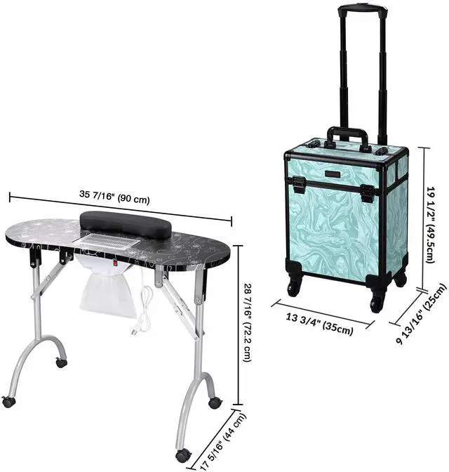 Alt view image 4 of 7 - Byootique Manicure Table Nail Desk & Rolling Makeup Train Case Kit CB Vitality